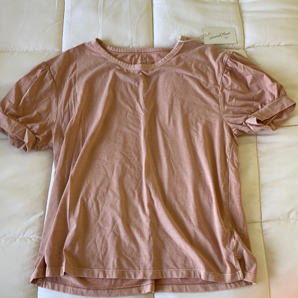 Peach t shirt with a fun sleeve